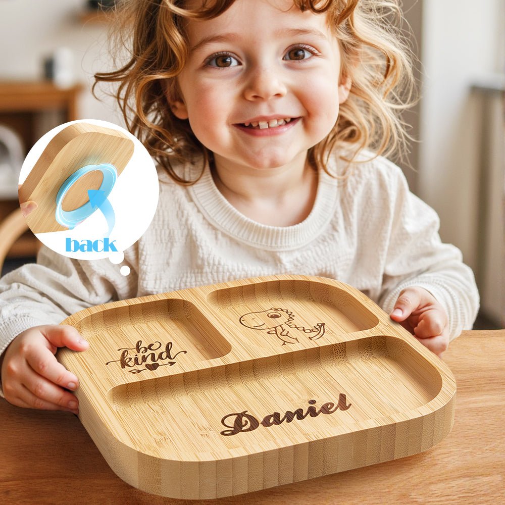 Personalized Square Bamboo Suction Plate with Name - Coolpeacock