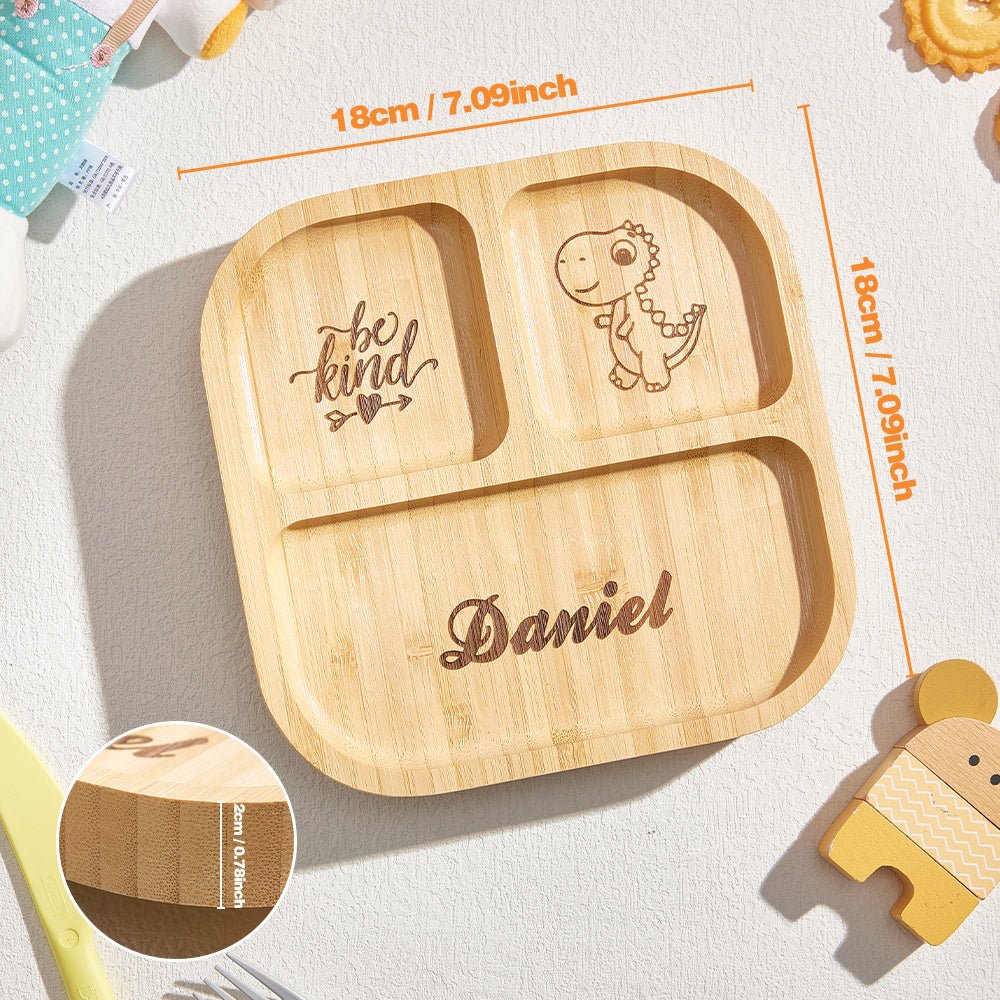Personalized Square Bamboo Suction Plate with Name - Coolpeacock