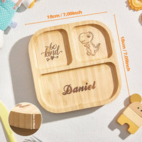 Personalized Square Bamboo Suction Plate with Name - Coolpeacock