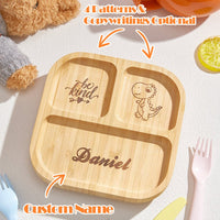 Personalized Square Bamboo Suction Plate with Name - Coolpeacock