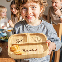 Personalized Square Bamboo Suction Plate with Name - Coolpeacock