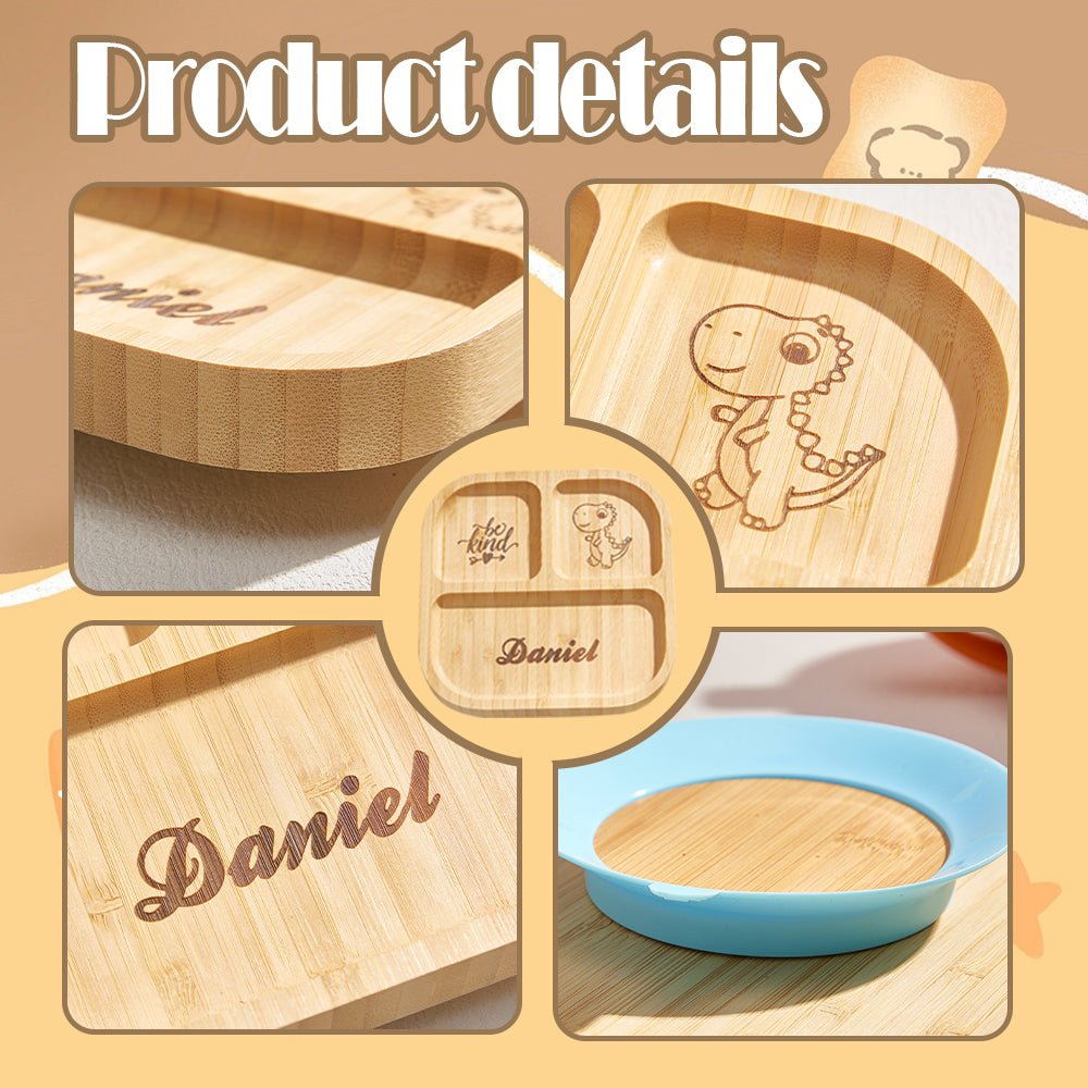 Personalized Square Bamboo Suction Plate with Name - Coolpeacock