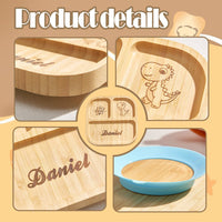 Personalized Square Bamboo Suction Plate with Name - Coolpeacock