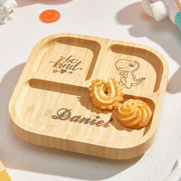 Personalized Square Bamboo Suction Plate with Name - Coolpeacock