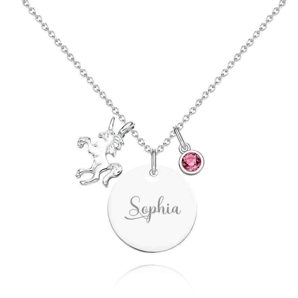 Personalized Unicorn Necklace with Birthstone Name Necklace Birthday Gift for Girls - Coolpeacock