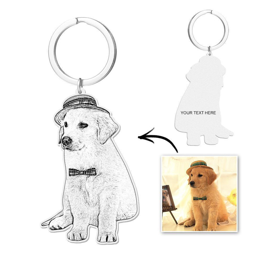 Photo Engraved Keychain Stainless Steel Memorial Gifts Cute Pet - Coolpeacock