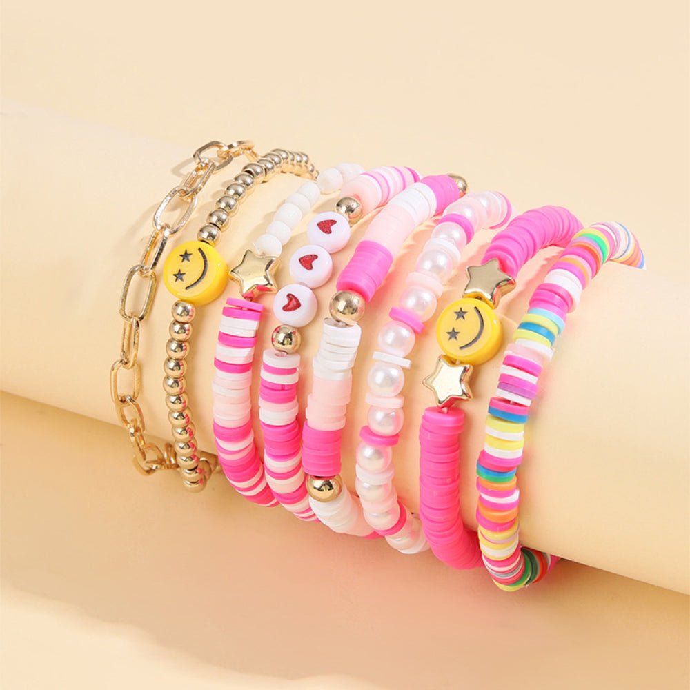 Preppy Bracelets Set Soft Clay Bohemian Layering Bracelets Jewelry for Her - Coolpeacock