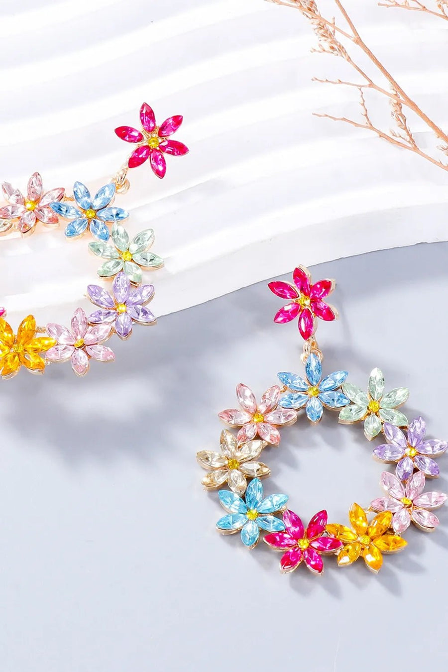 Rhinestone Flower Dangle Earrings - Coolpeacock