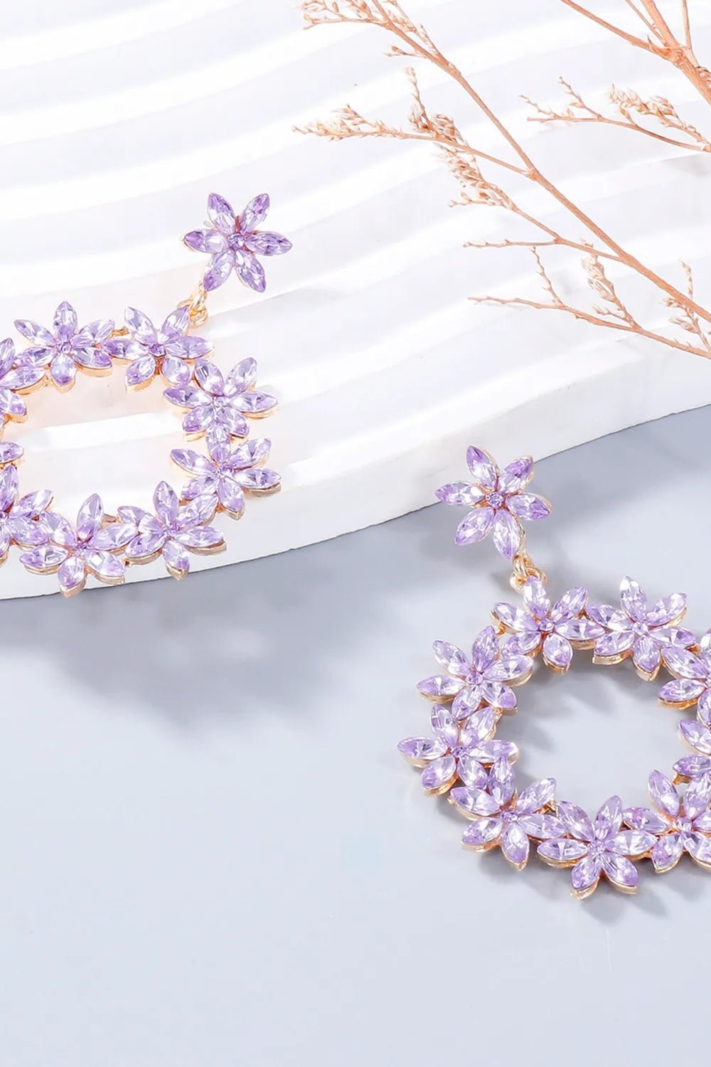 Rhinestone Flower Dangle Earrings - Coolpeacock