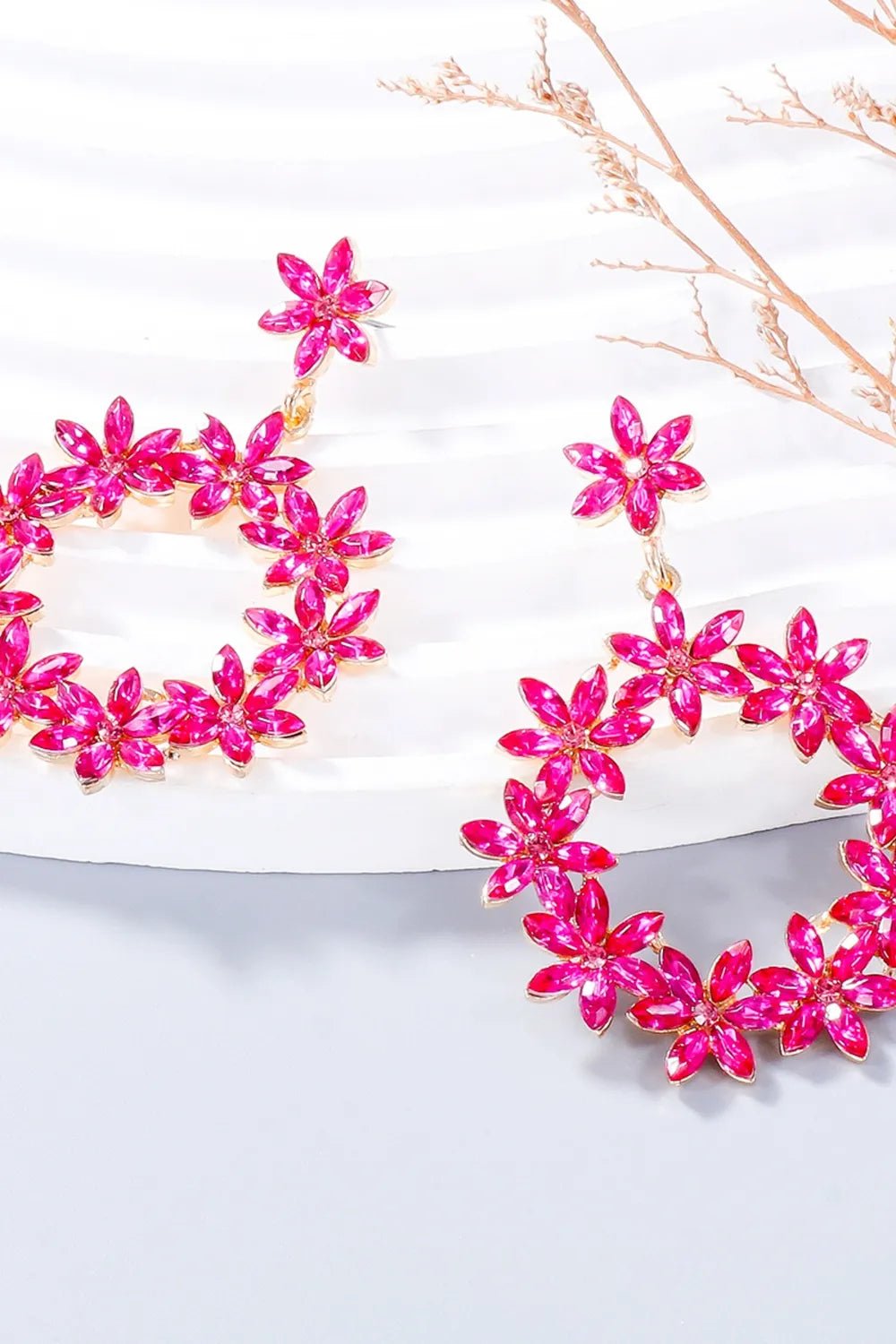 Rhinestone Flower Dangle Earrings - Coolpeacock