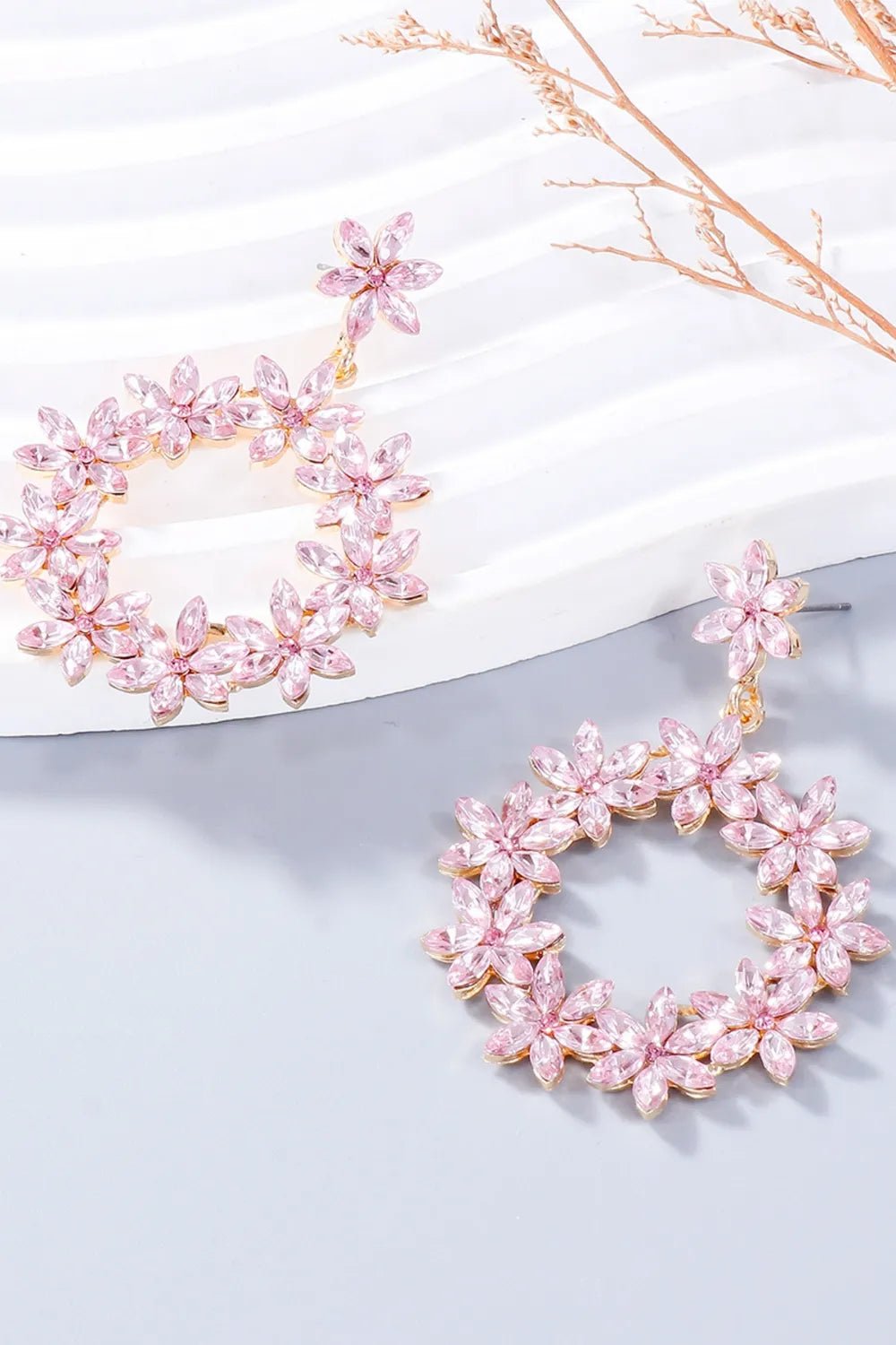 Rhinestone Flower Dangle Earrings - Coolpeacock