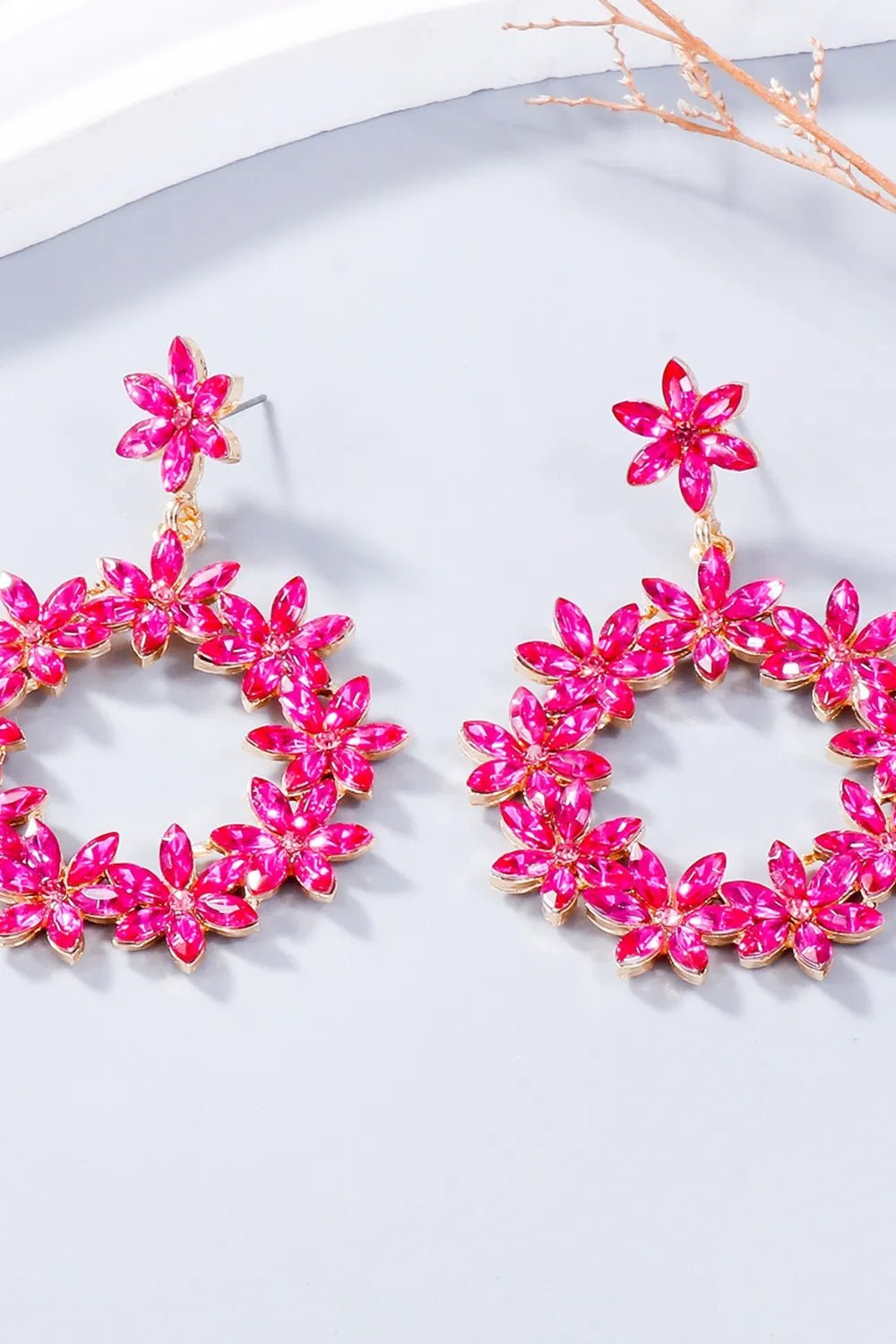 Rhinestone Flower Dangle Earrings - Coolpeacock