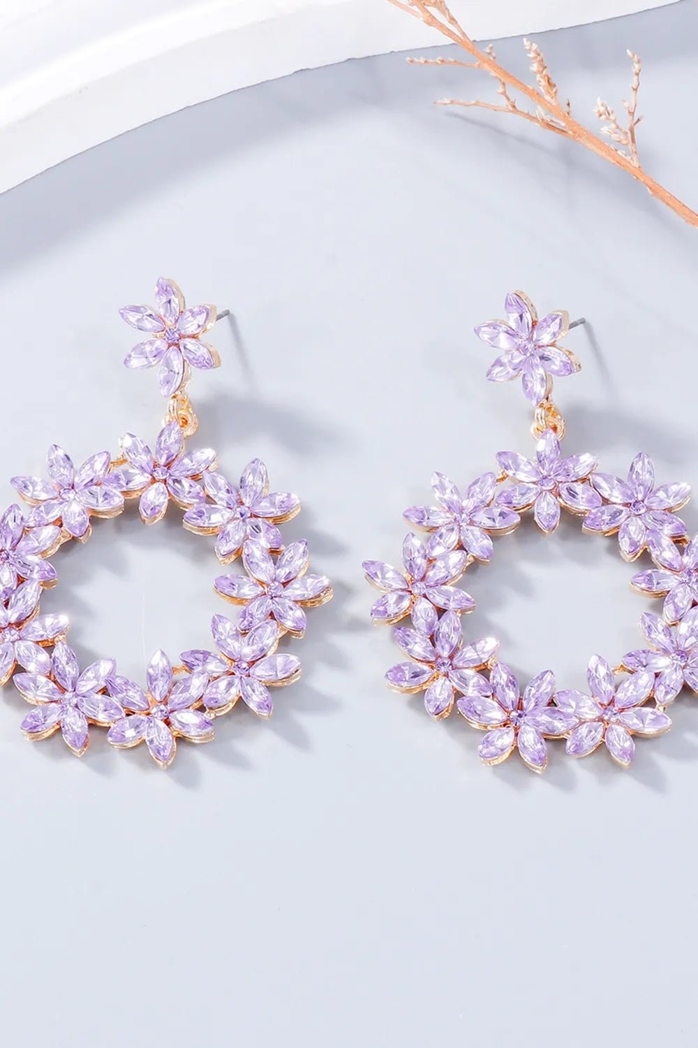 Rhinestone Flower Dangle Earrings - Coolpeacock