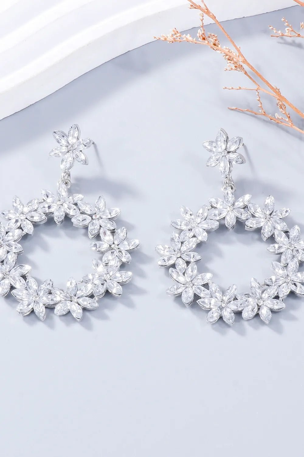 Rhinestone Flower Dangle Earrings - Coolpeacock