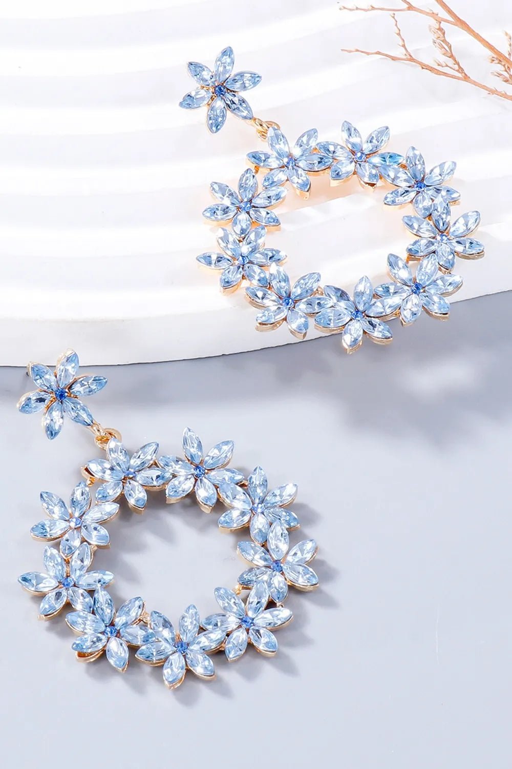 Rhinestone Flower Dangle Earrings - Coolpeacock