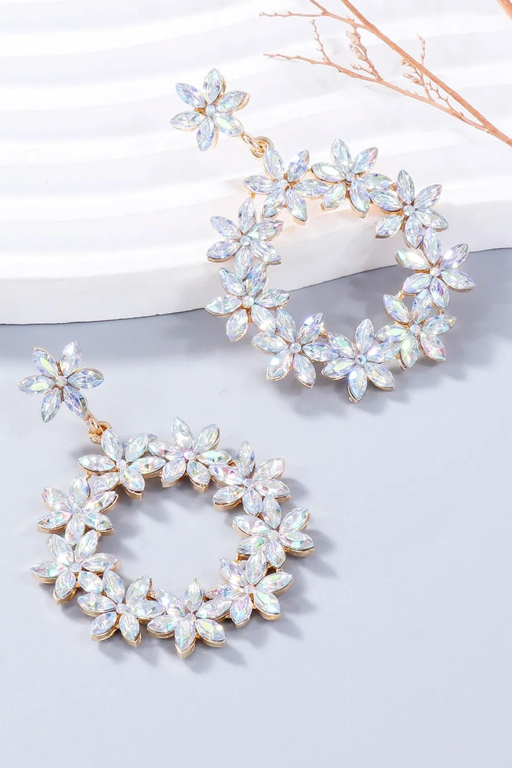 Rhinestone Flower Dangle Earrings - Coolpeacock