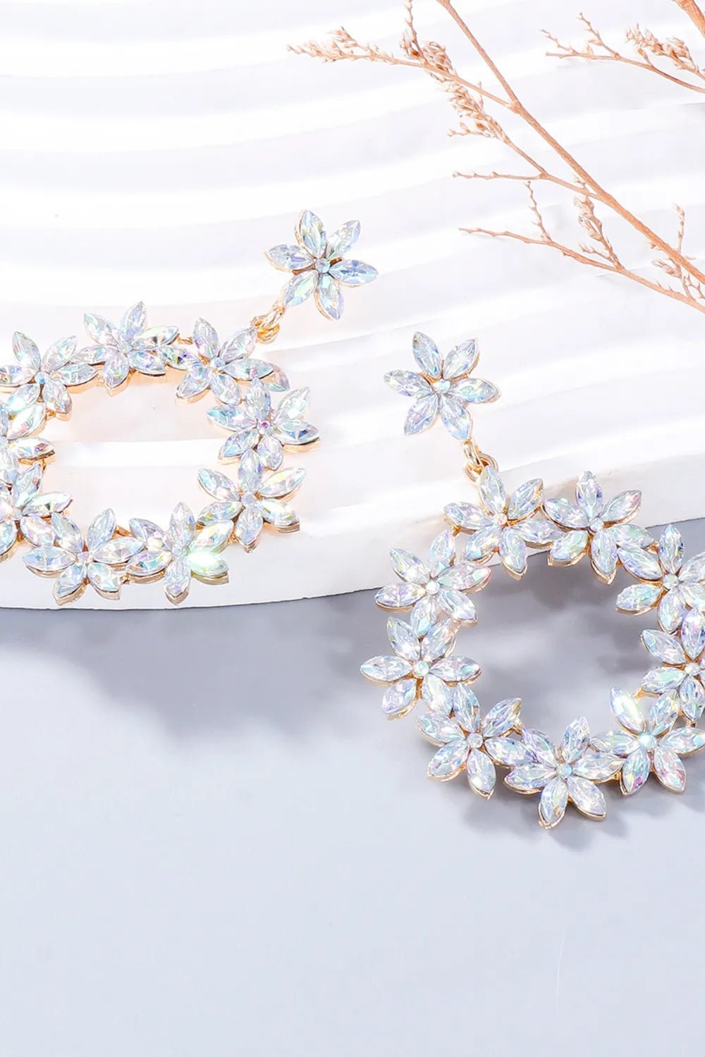 Rhinestone Flower Dangle Earrings - Coolpeacock