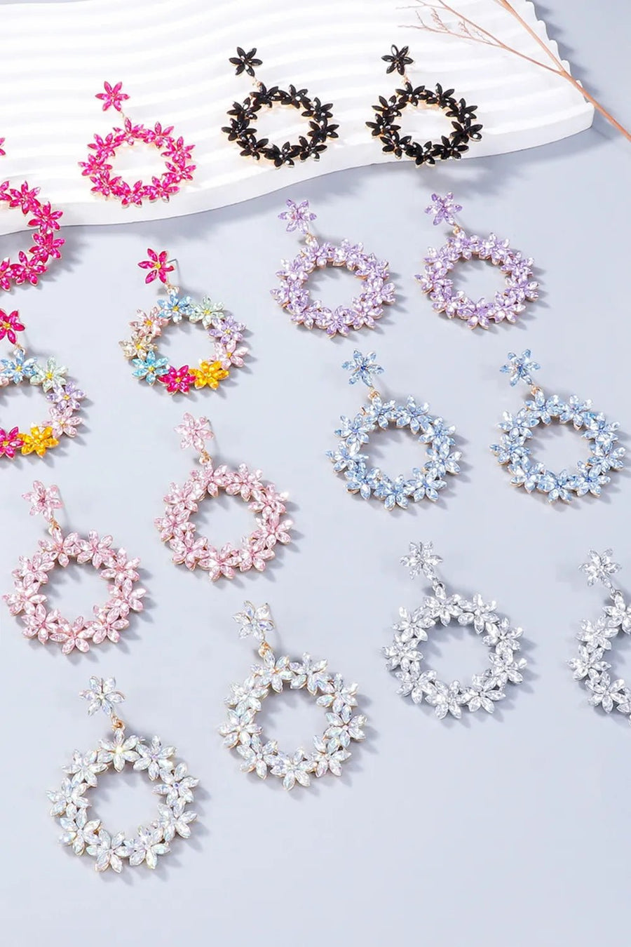 Rhinestone Flower Dangle Earrings - Coolpeacock