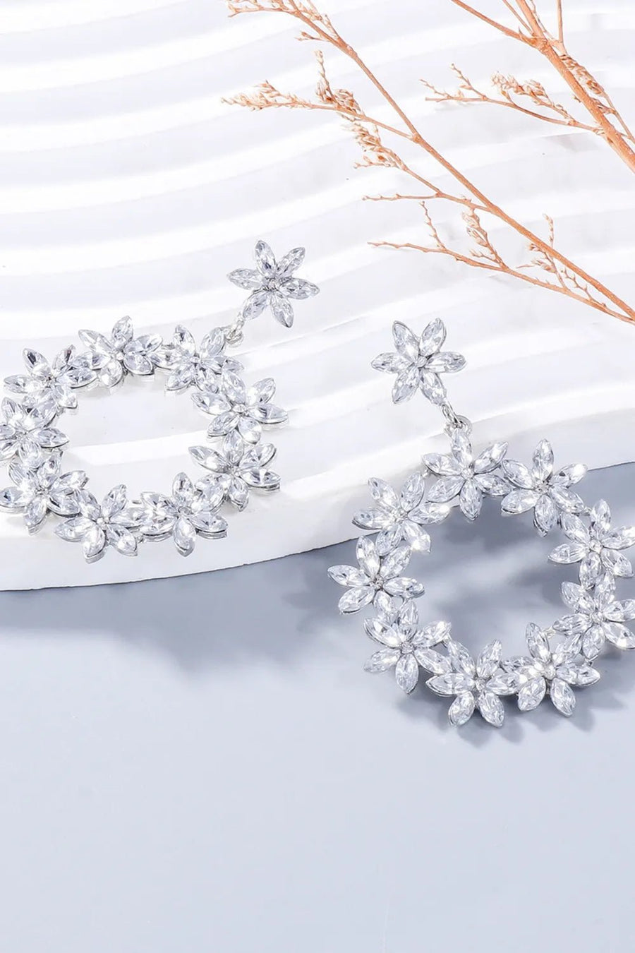 Rhinestone Flower Dangle Earrings - Coolpeacock