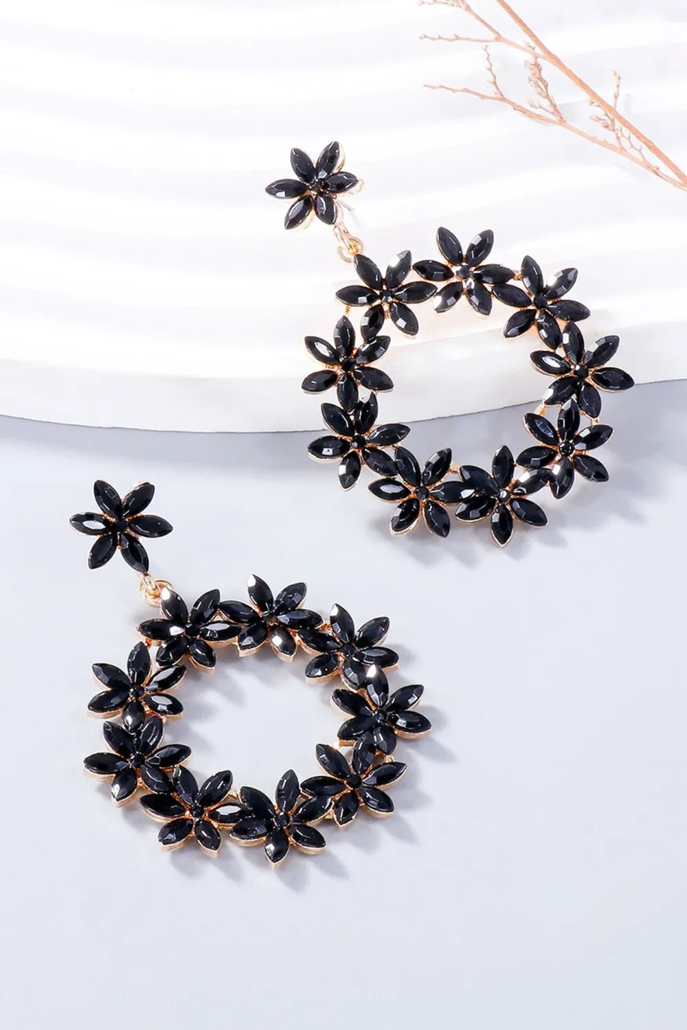 Rhinestone Flower Dangle Earrings - Coolpeacock