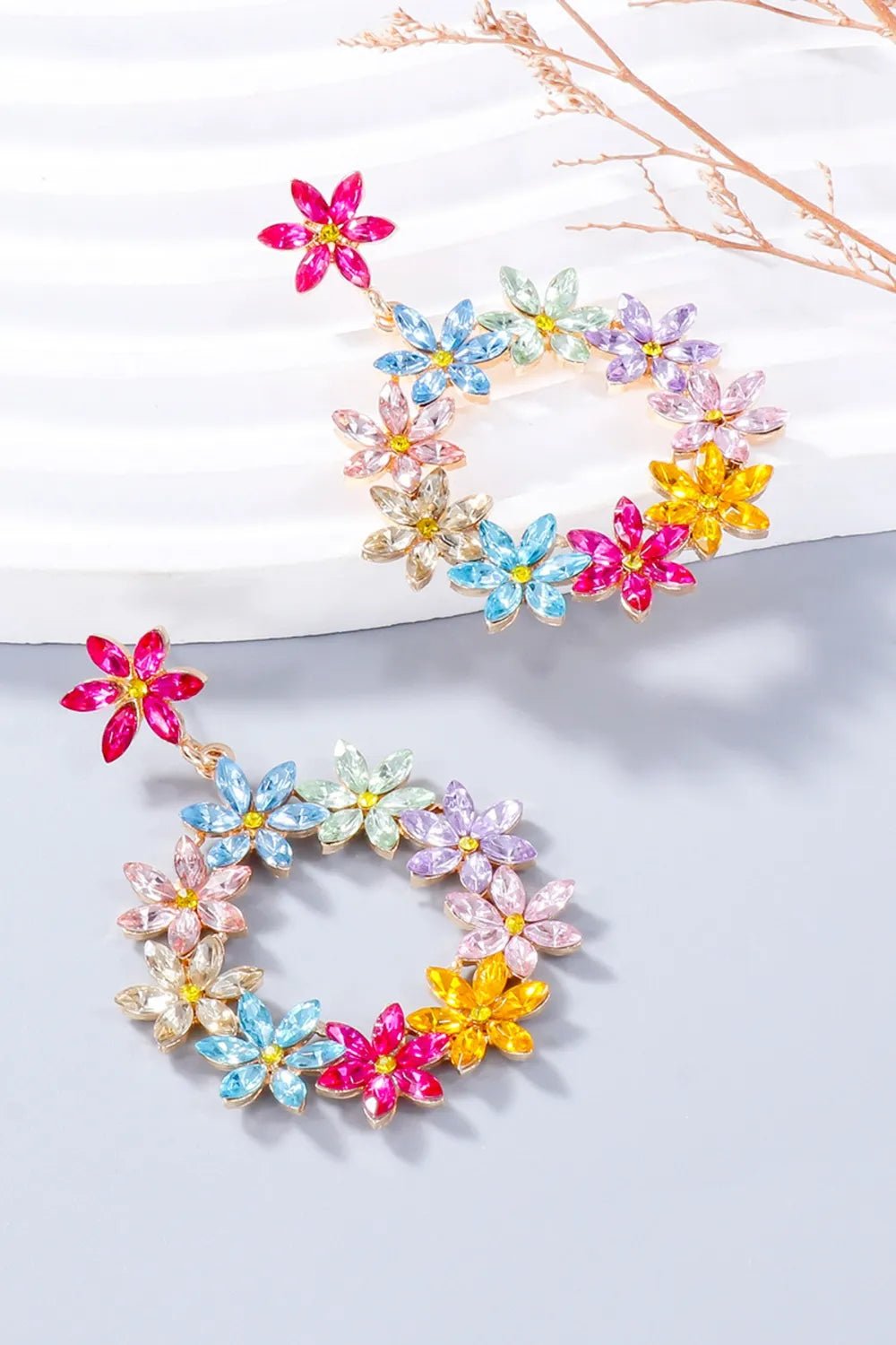 Rhinestone Flower Dangle Earrings - Coolpeacock