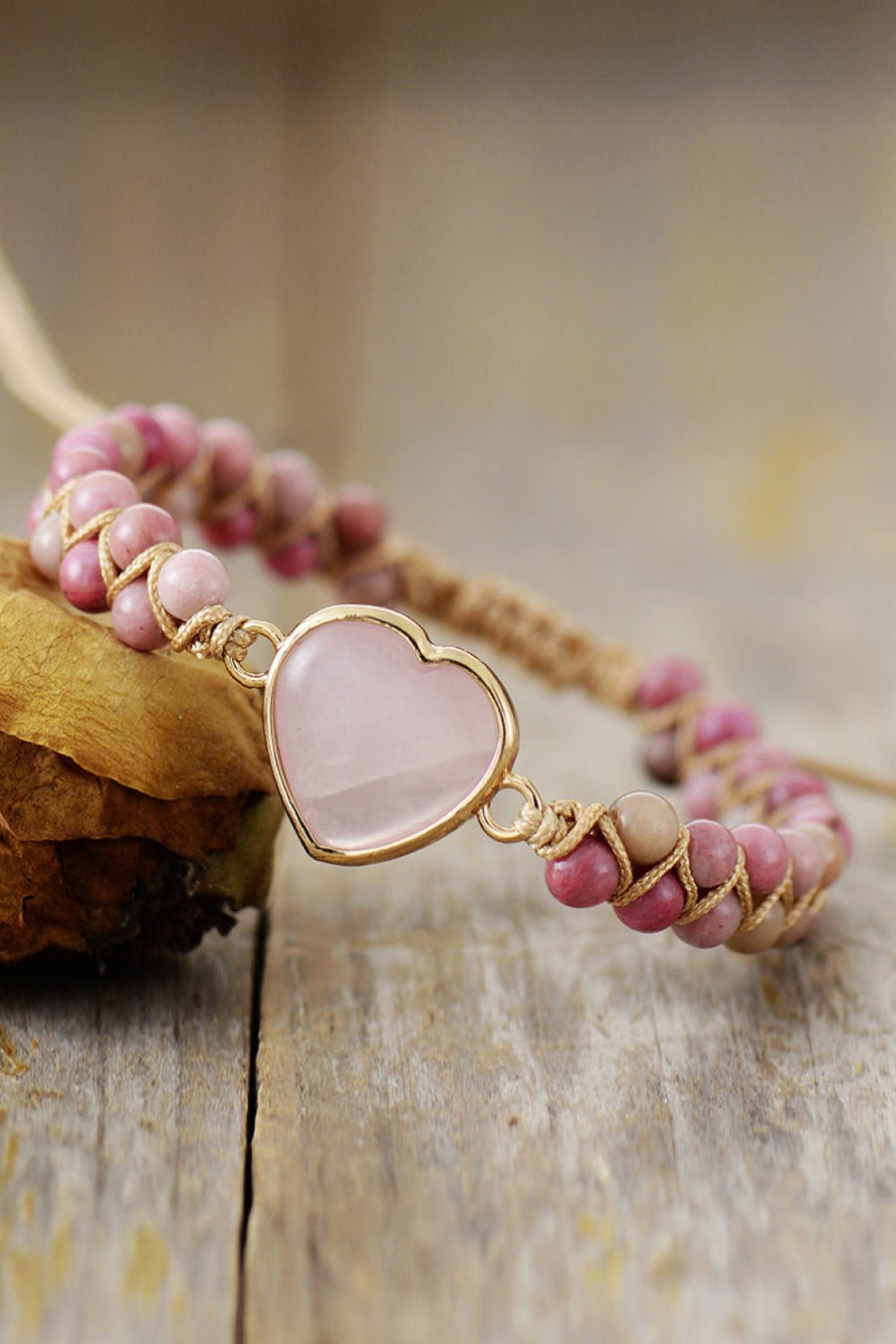 Rose Quartz Heart Beaded Bracelet - Coolpeacock