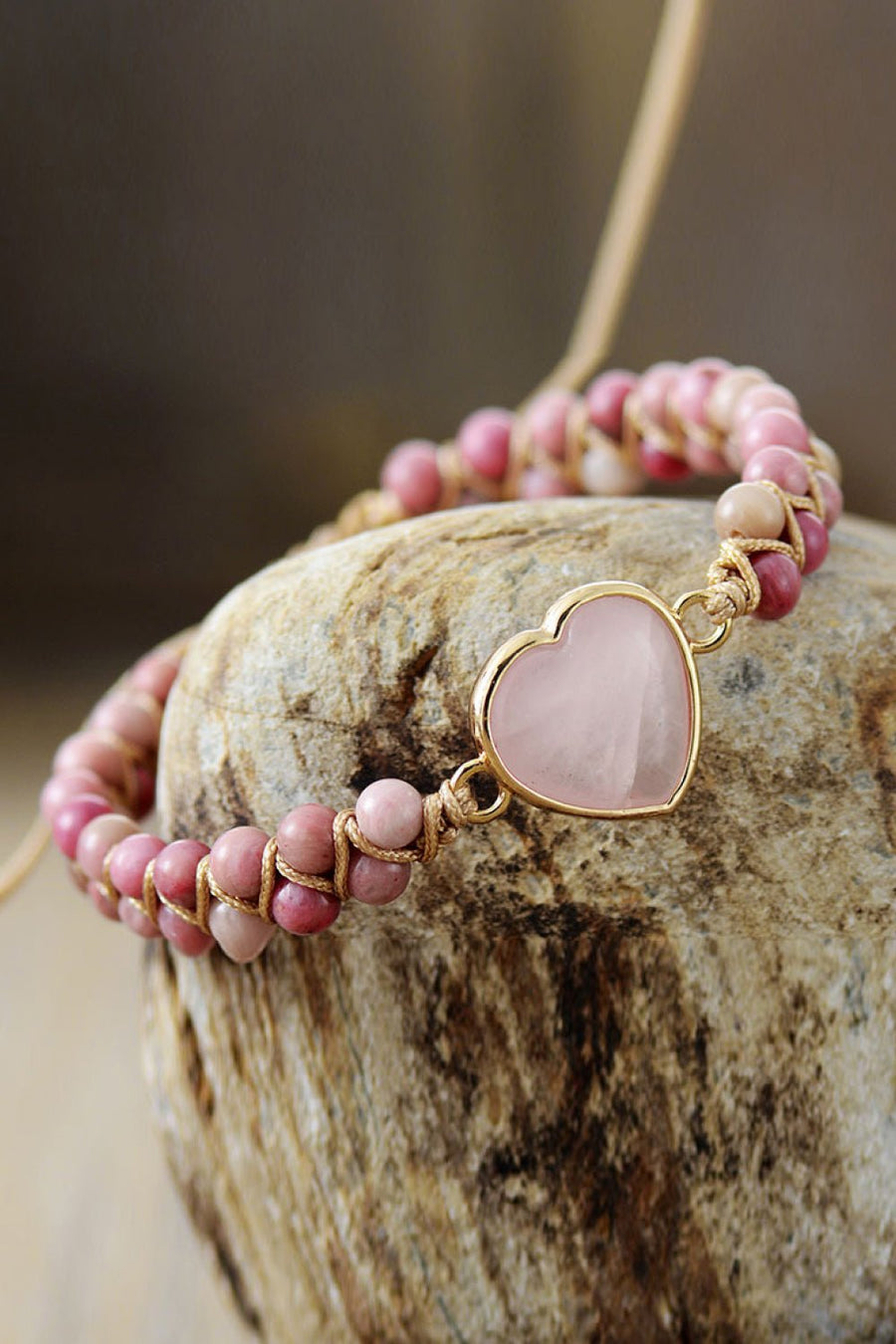Rose Quartz Heart Beaded Bracelet - Coolpeacock