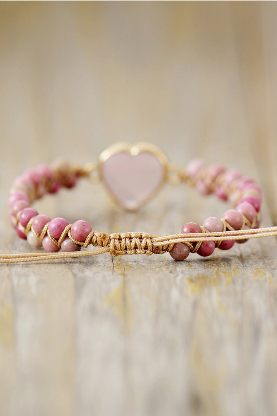 Rose Quartz Heart Beaded Bracelet - Coolpeacock