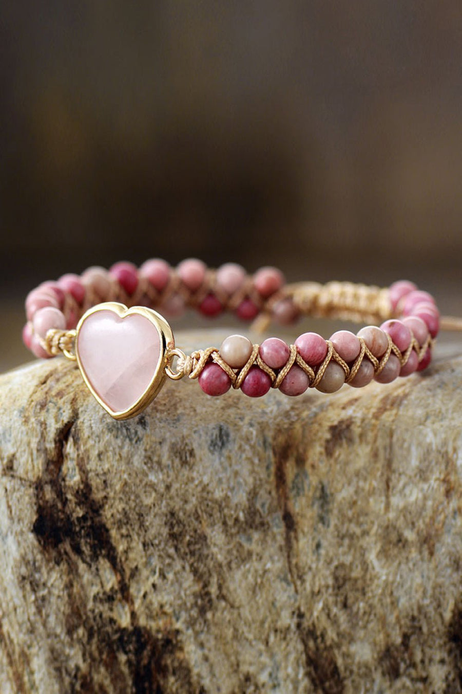 Rose Quartz Heart Beaded Bracelet - Coolpeacock