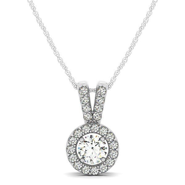 Round Pendant with Split Bail and Diamond Halo in 14k White Gold (3/4 cttw) - Coolpeacock