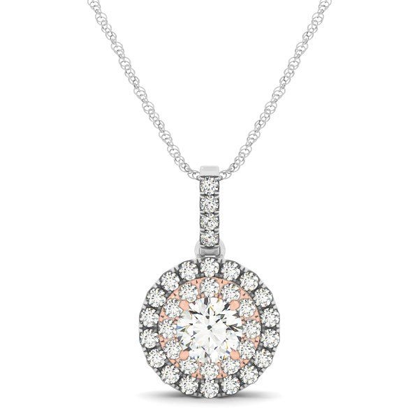 Round Shape Halo Diamond Pendant in 14k White and Rose Gold (1/2 cttw) - Coolpeacock