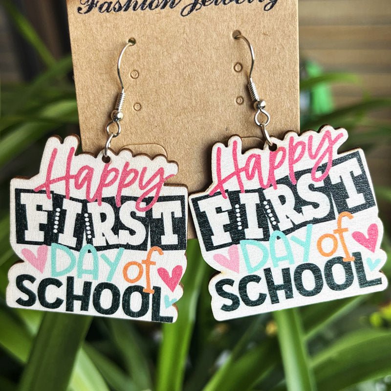 School Theme Wooden Dangle Earrings - Coolpeacock