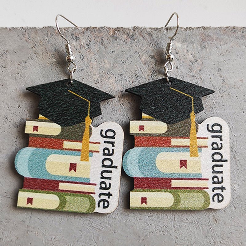 School Theme Wooden Dangle Earrings - Coolpeacock
