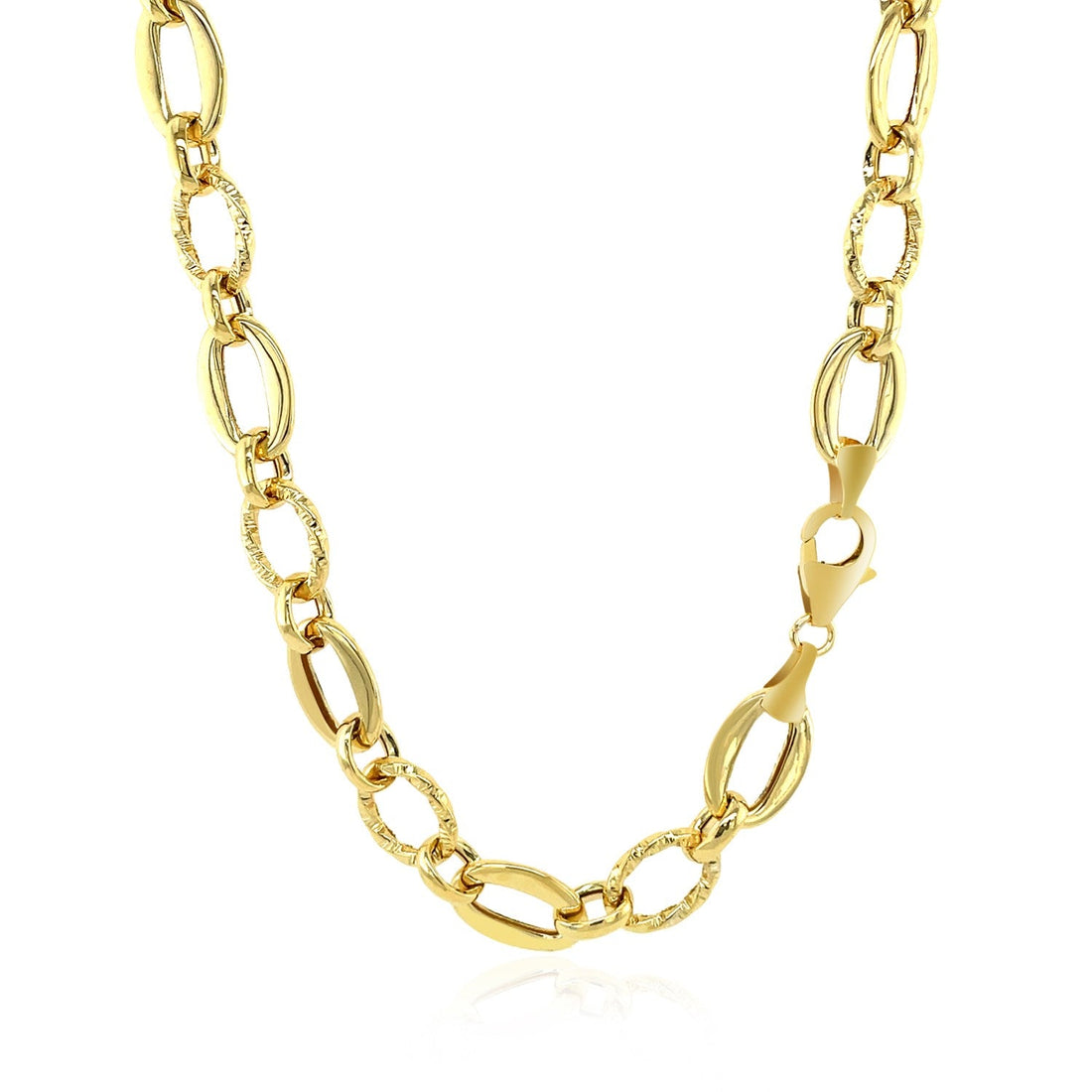 Shiny and Textured Oval Link Necklace in 14k Yellow Gold - Coolpeacock