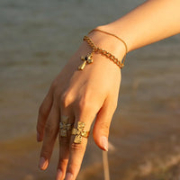 Stainless Steel Imitation Gemstone Cross Shape Pendant Bracelet - Coolpeacock