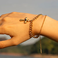 Stainless Steel Imitation Gemstone Cross Shape Pendant Bracelet - Coolpeacock