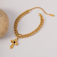 Stainless Steel Imitation Gemstone Cross Shape Pendant Bracelet - Coolpeacock