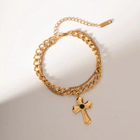 Stainless Steel Imitation Gemstone Cross Shape Pendant Bracelet - Coolpeacock