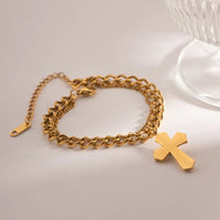 Stainless Steel Imitation Gemstone Cross Shape Pendant Bracelet - Coolpeacock