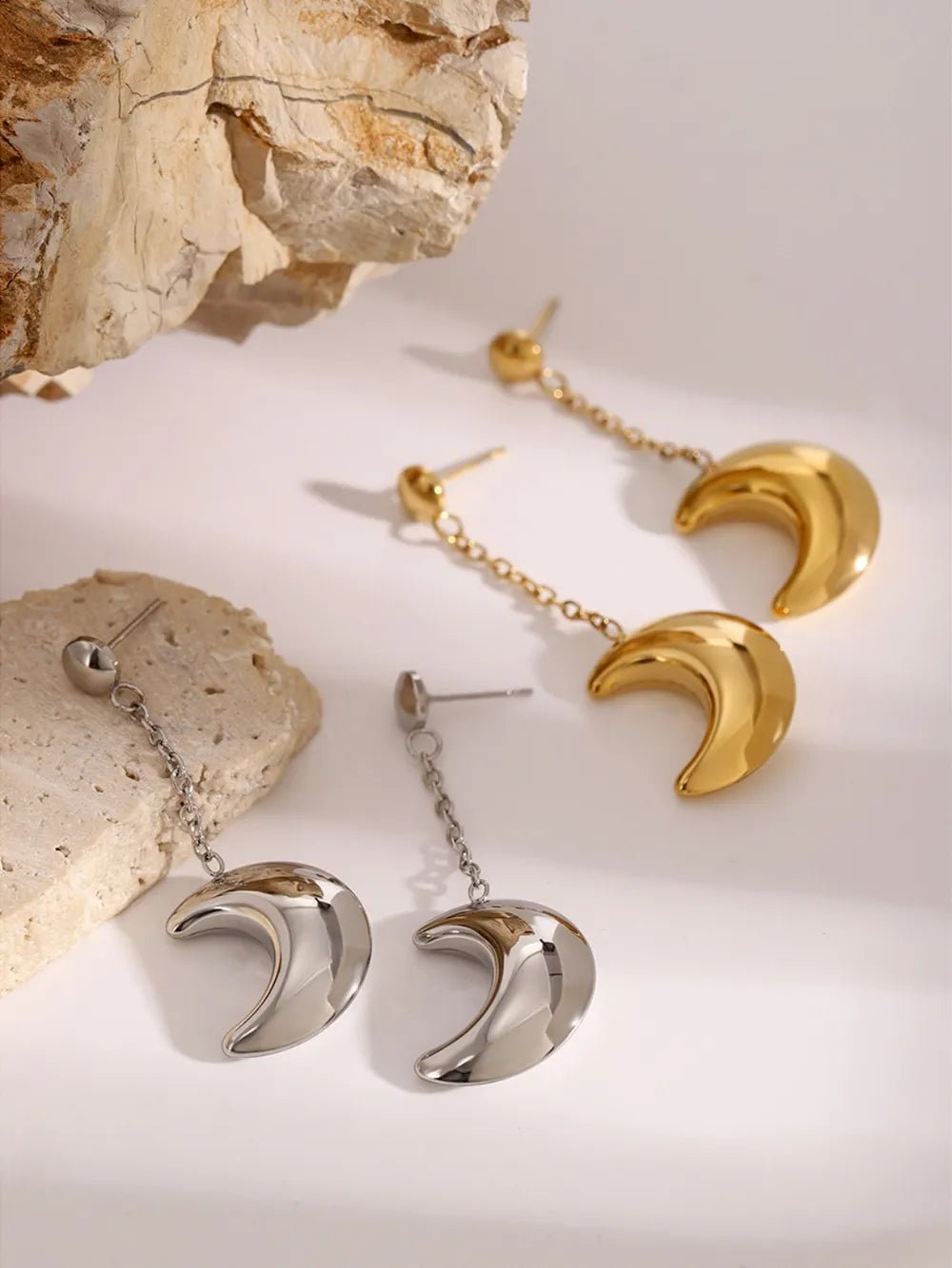 Stainless Steel Moon Dangle Earrings - Coolpeacock