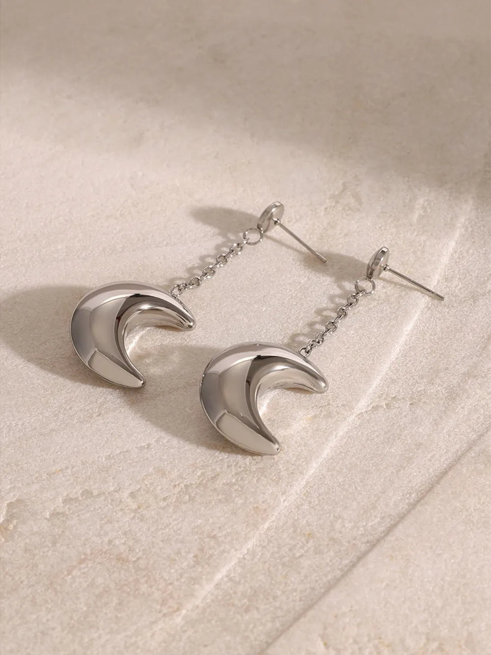 Stainless Steel Moon Dangle Earrings - Coolpeacock