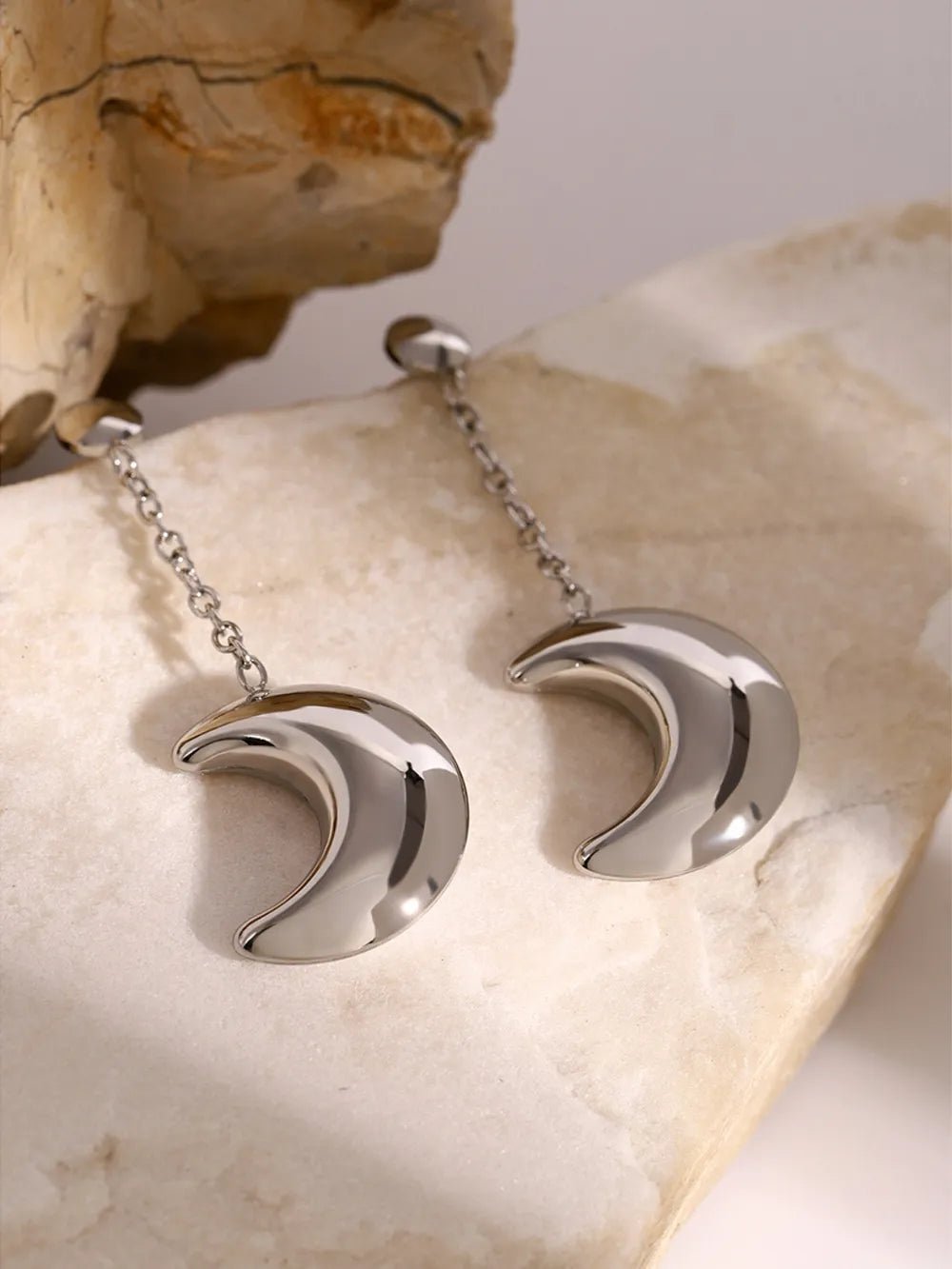 Stainless Steel Moon Dangle Earrings - Coolpeacock