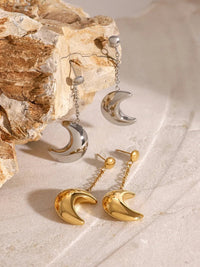 Stainless Steel Moon Dangle Earrings - Coolpeacock