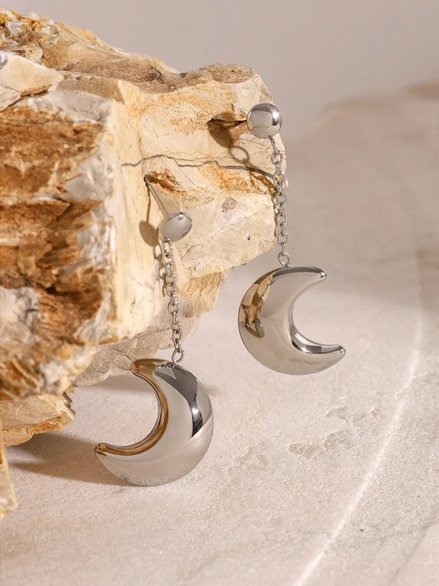 Stainless Steel Moon Dangle Earrings - Coolpeacock