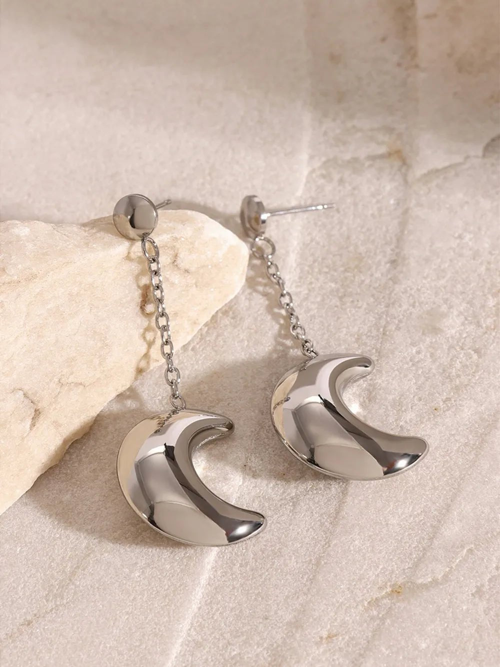 Stainless Steel Moon Dangle Earrings - Coolpeacock