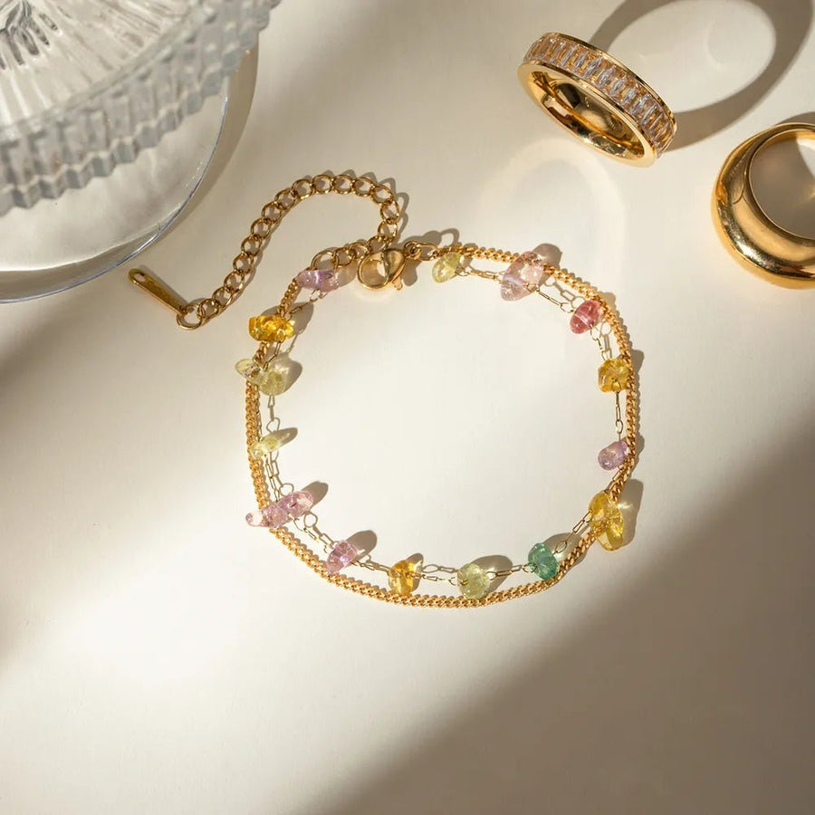 Stainless Steel Natural Stone Double Layered Bracelet - Coolpeacock