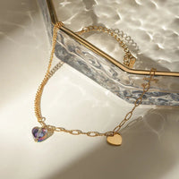 Stainless Steel Synthetic Crystal Heart Anklet Bracelet - Coolpeacock