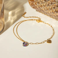 Stainless Steel Synthetic Crystal Heart Anklet Bracelet - Coolpeacock