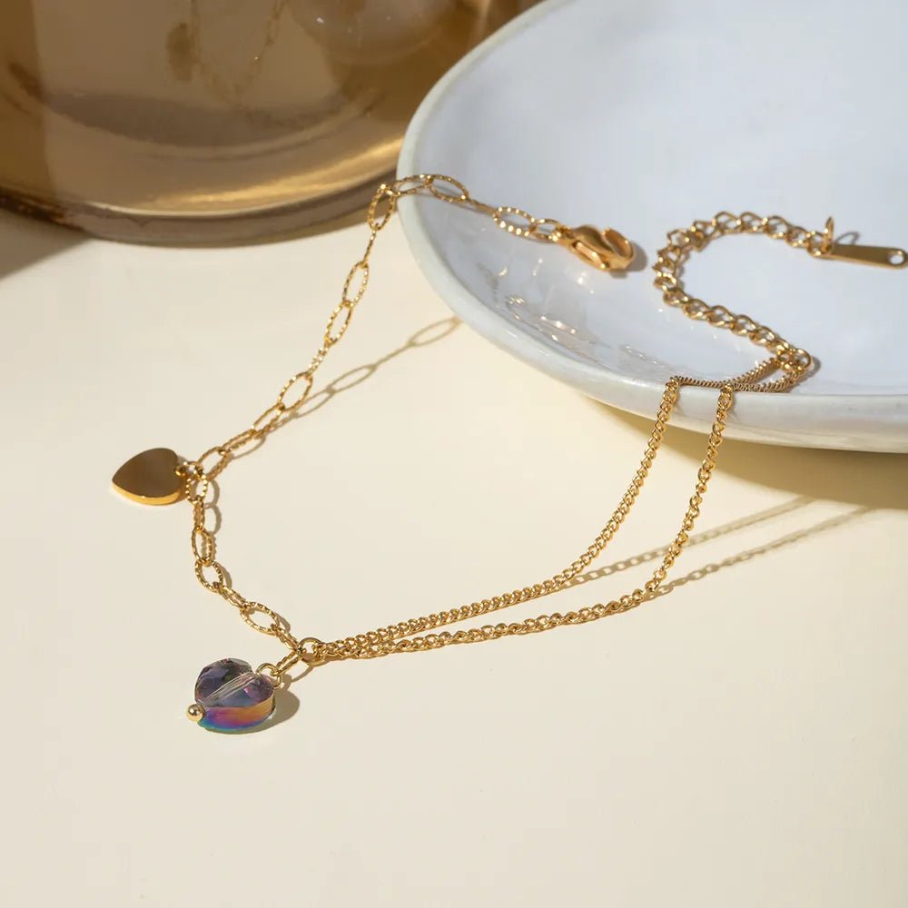 Stainless Steel Synthetic Crystal Heart Anklet Bracelet - Coolpeacock