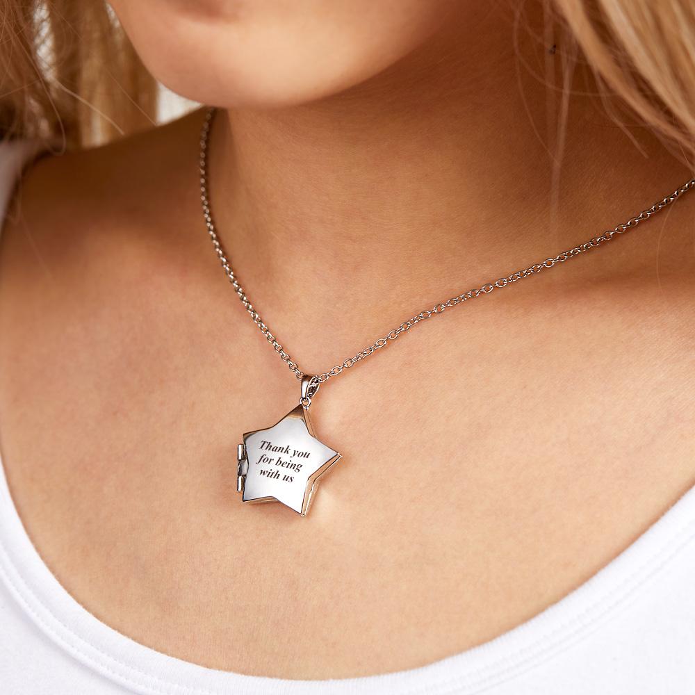 Star Locket Photo Necklace Personalized Engraved Memorial Picture Pendant Gift For Her - Coolpeacock
